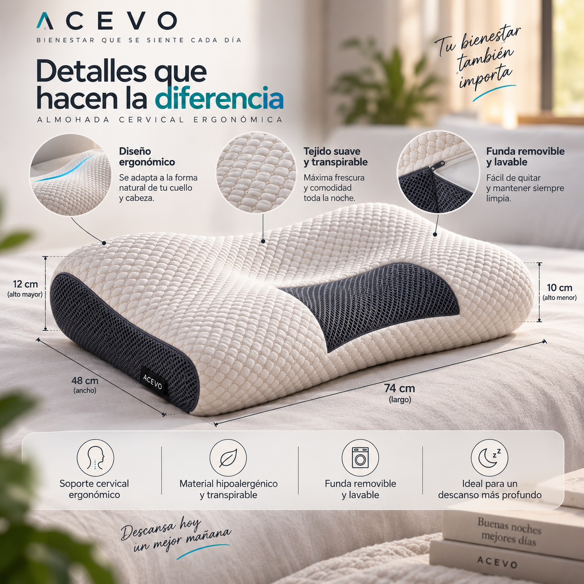 Almohada Cervical Ergonómica para Dormir