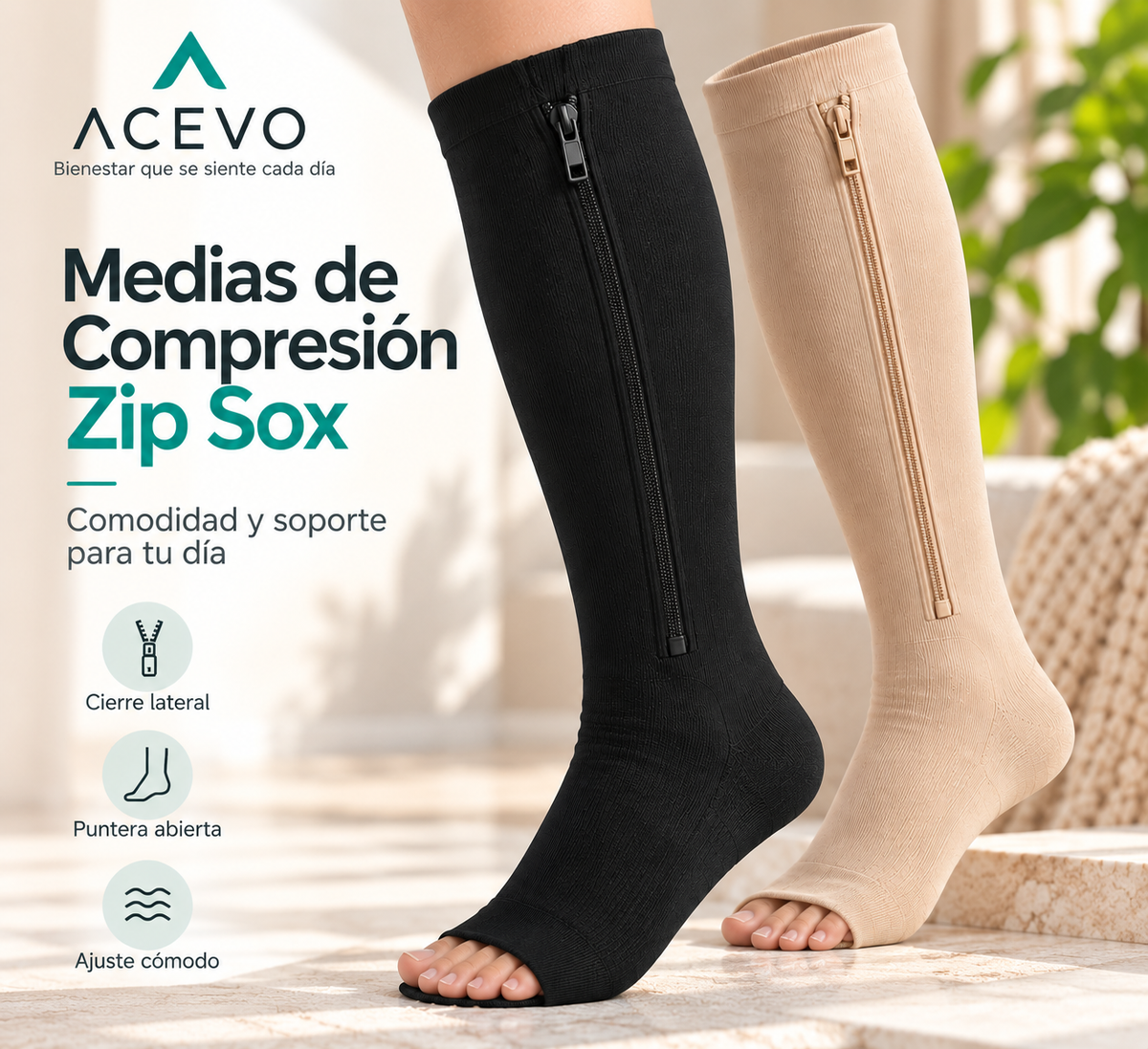 Medias de Compresión Graduada con Cierre Zip Sox