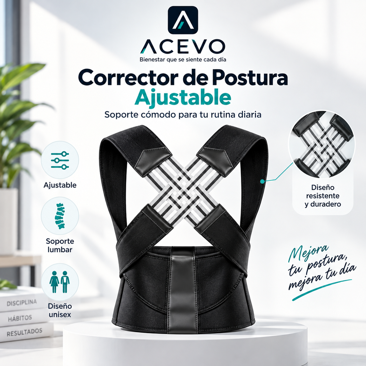 Corrector de Postura Ajustable con Soporte Lumbar