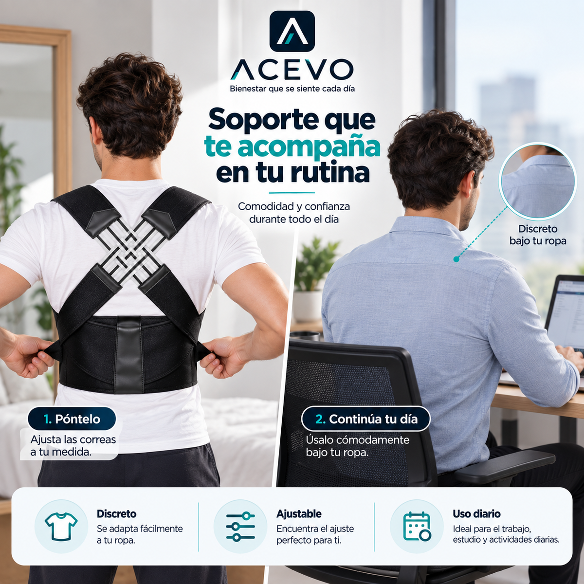 Corrector de Postura Ajustable con Soporte Lumbar