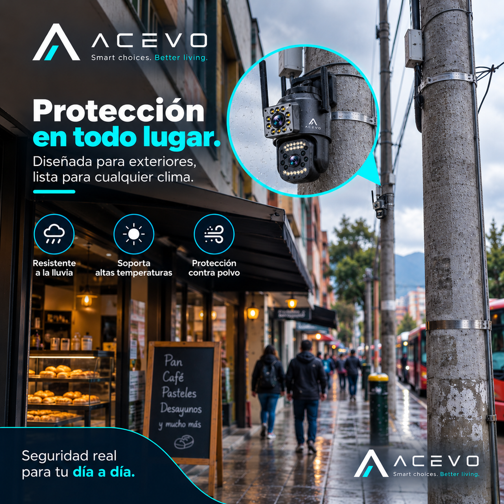 Cámara de Seguridad WiFi 360° Doble Lente para Exterior