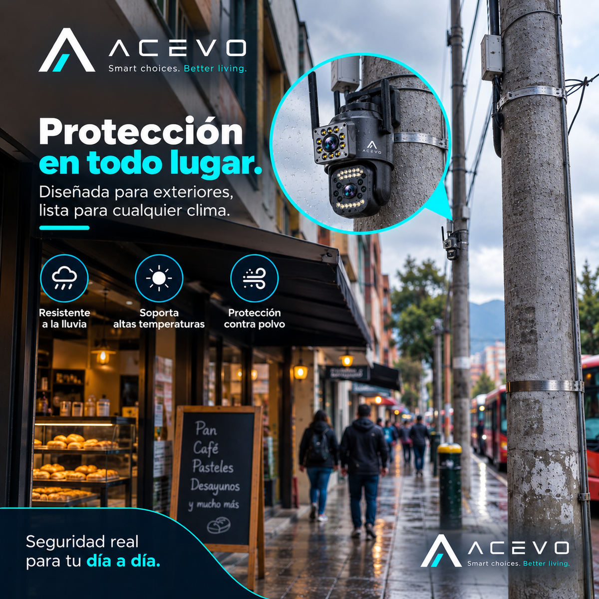 Cámara de Seguridad WiFi 360° Doble Lente para Exterior